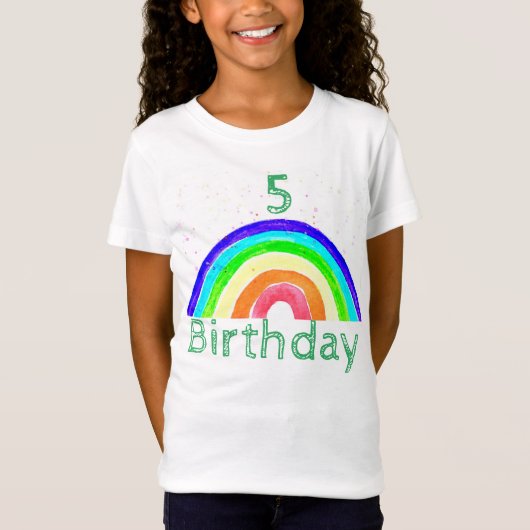 5e verjaardag Waterverf regenboogkleurige gaffel T-shirt (Voorkant)