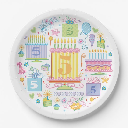 5e verjaardag Whimsical Girly Papieren Bordje (Voorkant)