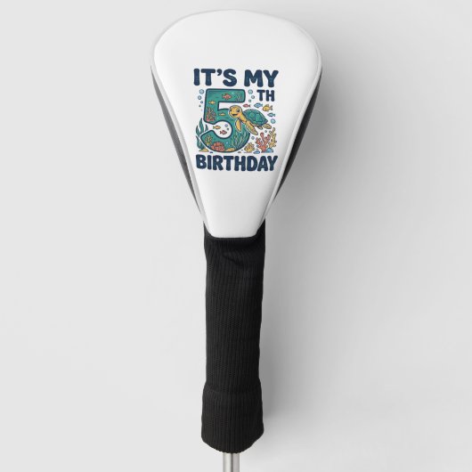 5e verjaardag Zeeschildpad Onderwater Vectorontwer Golfheadcover (Voorkant)