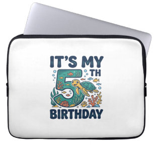 5e verjaardag Zeeschildpad Onderwater Vectorontwer Laptop Sleeve