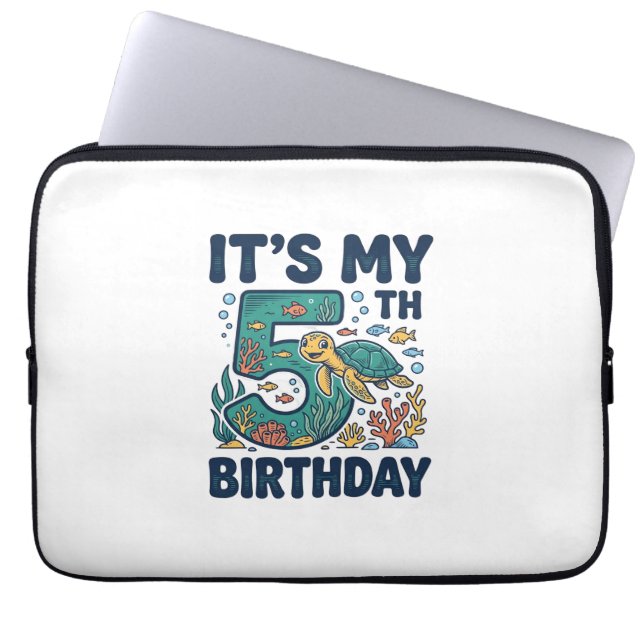 5e verjaardag Zeeschildpad Onderwater Vectorontwer Laptop Sleeve (Voorkant)