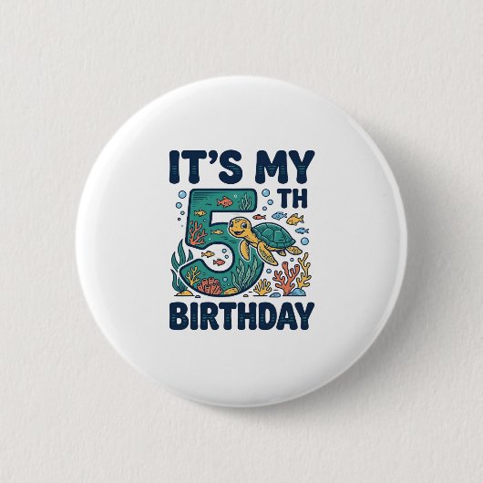5e verjaardag Zeeschildpad Onderwater Vectorontwer Ronde Button 5,7 Cm (Voorkant)