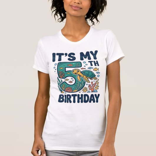 5e verjaardag Zeeschildpad Onderwater Vectorontwer T-shirt (Voorkant)