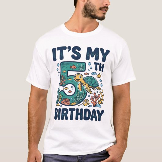 5e verjaardag Zeeschildpad Onderwater Vectorontwer T-shirt (Voorkant)