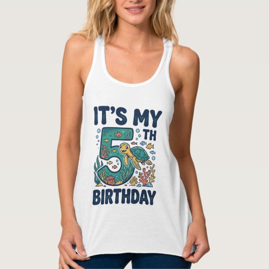 5e verjaardag Zeeschildpad Onderwater Vectorontwer Tanktop (Voorkant)