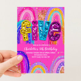 5e Verjaardags Regenboog Roze Feest Uitnodiging