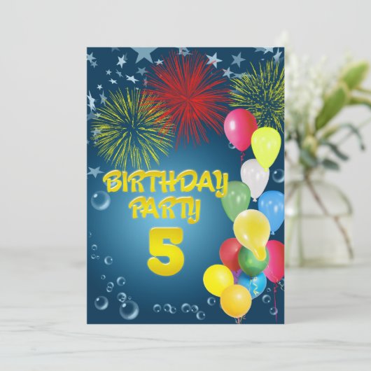 5e verjaardagsfeest Uitnodiging met ballonnen (Staand voorkant)
