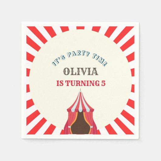 5E verjaardagsfeestje circus thema Servet (Voorkant)