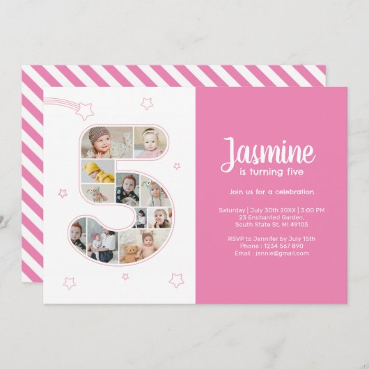 5e verjaardagsfeestje nummer 5 aangepaste fotocoll kaart (Voorkant / Achterkant)