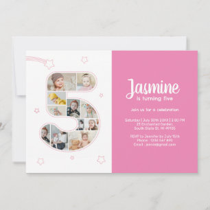 5e verjaardagsfeestje nummer 5 aangepaste fotocoll kaart
