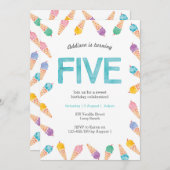 5e verjaardagsfeestje | Rainbow Ice cream uitnodig Kaart (Voorkant / Achterkant)