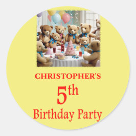 5e verjaardagsfeestje Teddy Bears Party Ronde Sticker