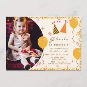 5e verjaardagsfeestuitnodiging met foto informatiekaartje