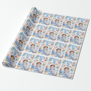 5e verjaardagsjongen astronaut blast off planeten cadeaupapier
