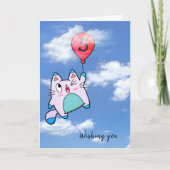 5e verjaardagskat en ballon Kaart (Voorkant)