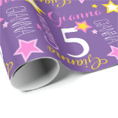 5e verjaardagsster aangepaste naam paarse roze gee cadeaupapier (Rol Hoek)