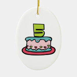 5e verjaardagstaart keramisch ornament