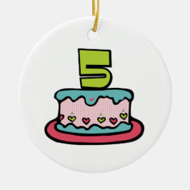 5e verjaardagstaart keramisch ornament