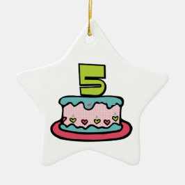 5e verjaardagstaart keramisch ornament