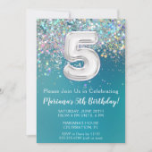 5e verjaardagsuitnodiging Blauwgroen zilveren glit Kaart (Voorkant)