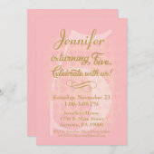 5e verjaardagsuitnodiging meisjes roze goud harten kaart (Voorkant / Achterkant)