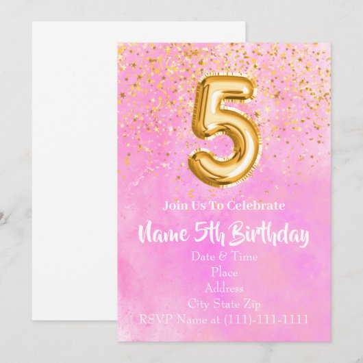5e verjaardagsuitnodiging Sjabloon Kaart (Voorkant / Achterkant)