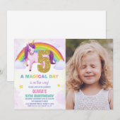 5e verjaardagsuitnodigingen voor regenboog eenhoor kaart (Voorkant / Achterkant)