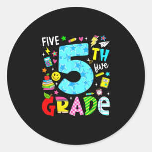 5e vijfde klas retro kleurrijke terug naar school ronde sticker