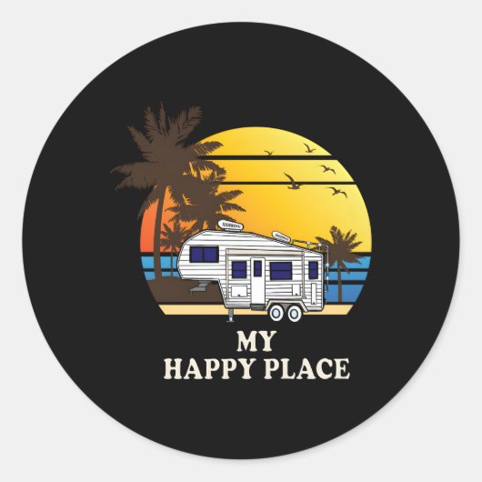 5e wiel mijn gelukkige plaats 5R camper Ronde Sticker (Voorkant)
