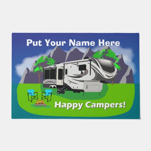 5e wieltrailer Depormat Happy Camper Design Deurmat (Voorkant)