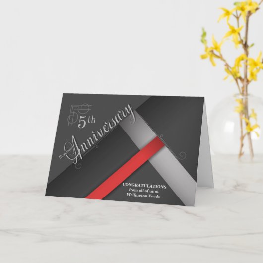 5e zakelijke Jubileum-schaduwen van grijs met rood Kaart (Gele Bloem)