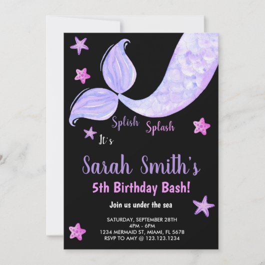 5e Zeemeermin Verjaardagsuitnodigingen onder het z Kaart (Voorkant)