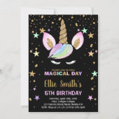 5e Zwarte Eenhoorn Verjaardag Uitnodigingen (Voorkant)