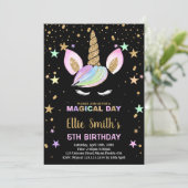 5e Zwarte Eenhoorn Verjaardag Uitnodigingen (Staand voorkant)