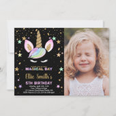 5e Zwarte Eenhoorn Verjaardag Uitnodigingen met fo (Voorkant)