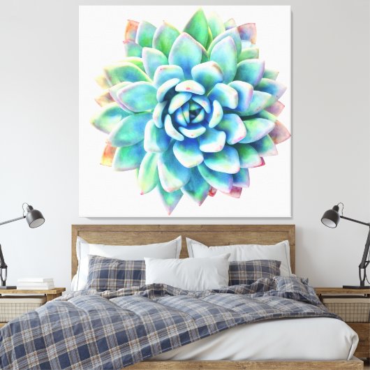 5ft x 5ft extra grote succulent canvas print (Insitu (Slaapkamer))
