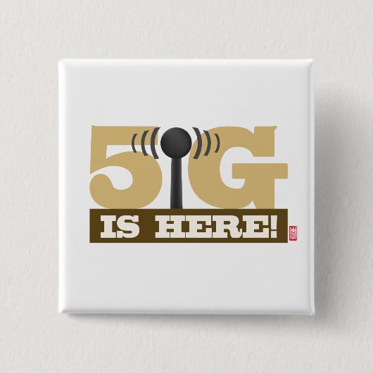5G mobiel netwerk is hier! Vierkante Button 5,1 Cm (Voorkant)