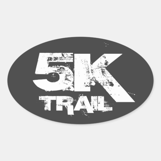 5K Trail Running Ovaal Decal Wit Op Zwart Ovale Sticker (Voorkant)