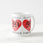 5O en Fabulous Birthday Black Script Red Heart Koffiemok (Voorkant rechts)