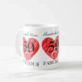 5O en Fabulous Birthday Black Script Red Heart Koffiemok (Voorkant links)