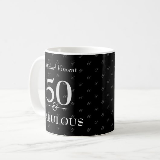 5O en Fabulous Black and White, moderne verjaardag Koffiemok (Voorkant links)