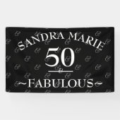 5O en Fabulous Black and White, moderne verjaardag Spandoek (Horizontaal)