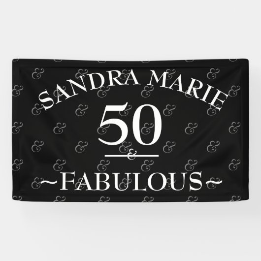 5O en Fabulous Black and White, moderne verjaardag Spandoek (Horizontaal)