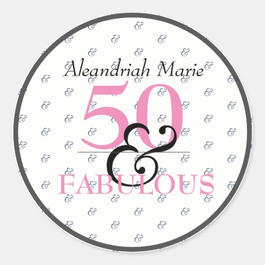 5O en Fabulous Black Pink and White Birthday Ronde Sticker (Voorkant)