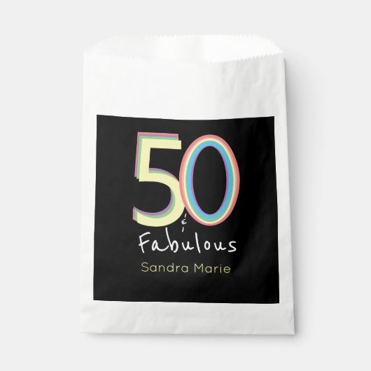 5O en Fabulous Black Yellow Rainbow Chic Birthday Bedankzakje (Voorkant)