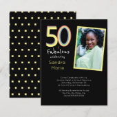 5O en Fabulous Black Yellow Rainbow Chic Birthday Kaart (Voorkant / Achterkant)