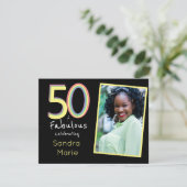 5O en Fabulous Black Yellow Rainbow Chic Birthday Kaart (Staand voorkant)