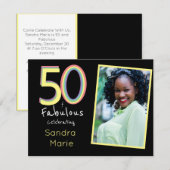 5O en Fabulous Black Yellow Rainbow Chic Birthday Kaart (Voorkant / Achterkant)