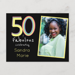 5O en Fabulous Black Yellow Rainbow Chic Birthday Kaart