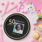 5O en Fabulous Black Yellow Rainbow Chic Birthday Papieren Bordje (Feest)